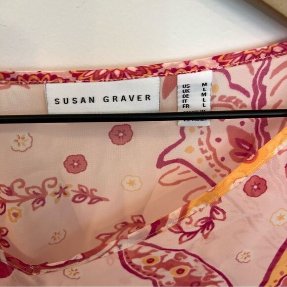 New Susan Graver Sheer Chiffon Scarf Top with Knit Tank | Size M - Picture 5 of 15